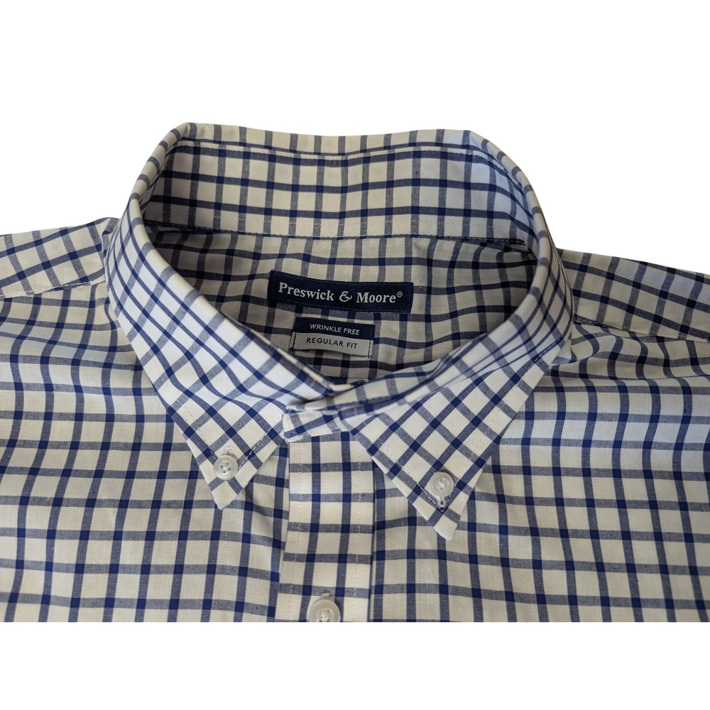 Preswick & Moore Mens XL Regular Fit Wrinkle Free Blue Check‎ Button Down Shirt